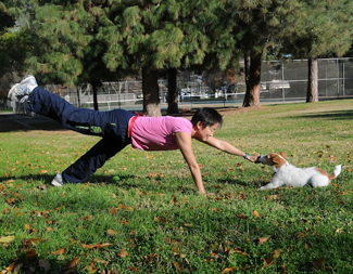 Dr. Sophia Yin working out with her dog